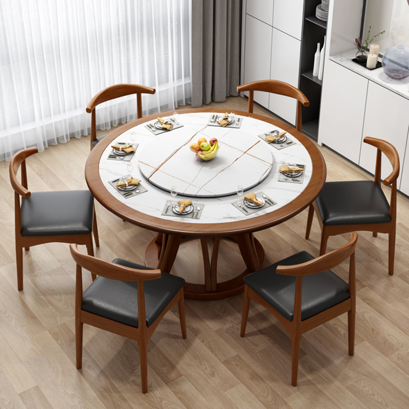 Rock plate table and chair combined modern minimal home solid wood table 12 people light luxury marble hotel box round table