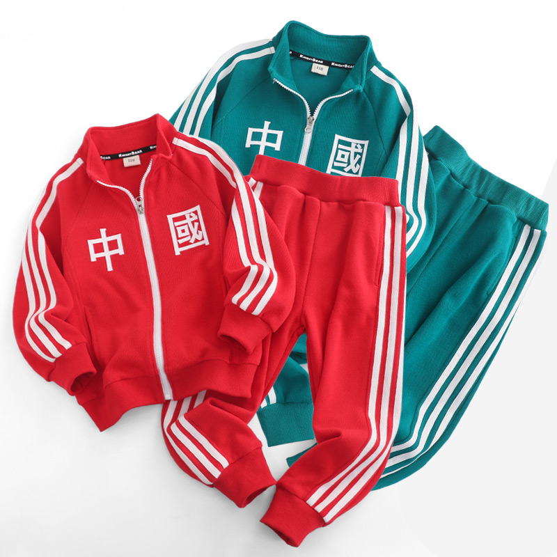 Children's China Red sportswear suit Spring-autumn-style CUHK Boy boy Spring clothing Children's clothing Jacket Tide Girls School Uniform