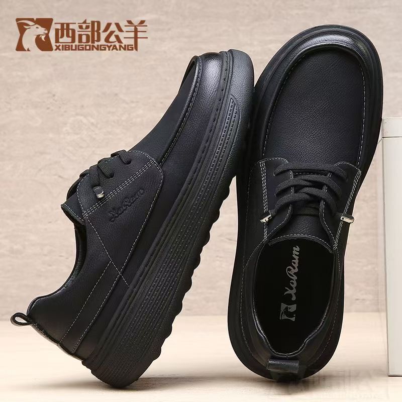 Western Rams Leather Shoes for Men, New 2026 Genuine Leather Casual Breathable Soft-Soled Men's Spring Large Size Thick-Soled Dad Shoes