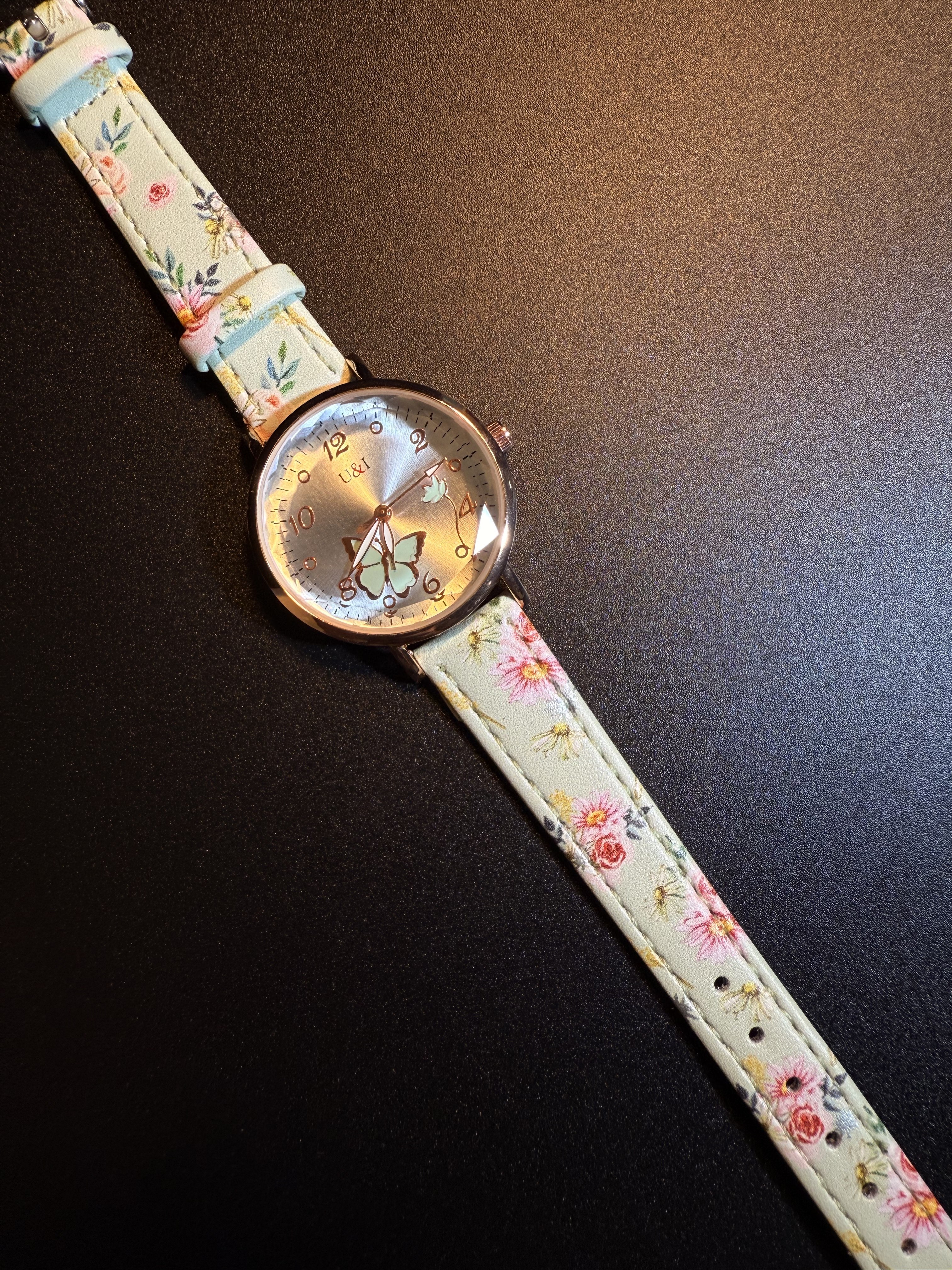 Vintage Floral Butterfly Watch: Green Flowering Olive - Taobao product photo 7