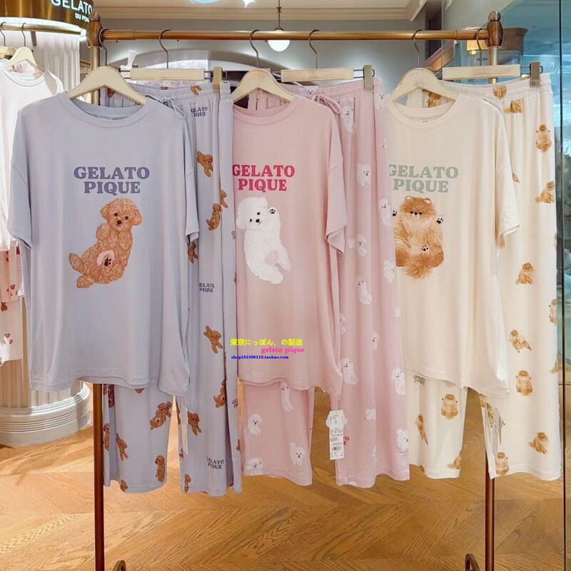 Japan Gp Gelato Pique Summer Cartoon Dog Print Pajamas Modal Short-Sleeved Loungewear Set Japan Gp Gelato Pique Summer Cartoon Dog Print Pajamas Modal Short-Sleeved Loungewear Set