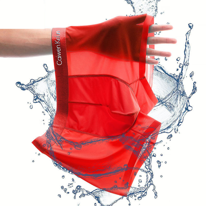 Men's Red Ice Silk Seamless Thin Breathable Antibacterial Crotch Sexy Boxer Briefs for the Year of Birth