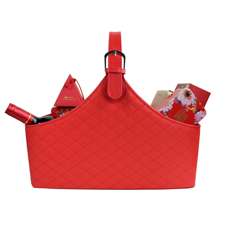 New Mid-Autumn Festival leather basket Star hotel New Year gift basket Popular creative embroidered portable Basket Hong Kong Christmas Food Basket