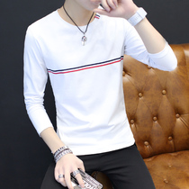 Long sleeve T-shirt men's cotton autumn new trend brand slim striped bottoming shirt youth casual round neck shirt