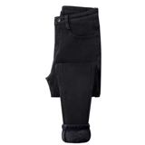 Черные флисовые джинсы с начесом, зимние удерживающие тепло штаны, высокая талия, в обтяжку