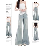 Синие летние джинсы, штаны, штаны-клёш, высокая талия, свободный крой