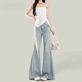 Синие летние джинсы, штаны, штаны-клёш, высокая талия, свободный крой