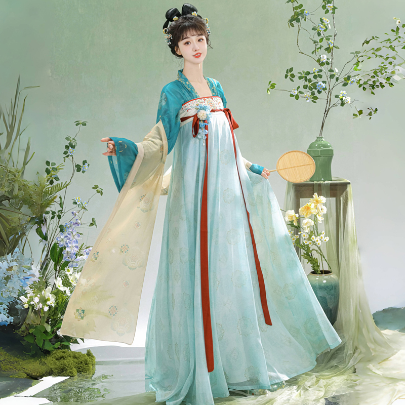 Cloud Weaving [Only This Green] Original Hanfu Women's Chest-Length Skirt Set Spring/Summer Open Skirt Double-Breasted Top Tang Style