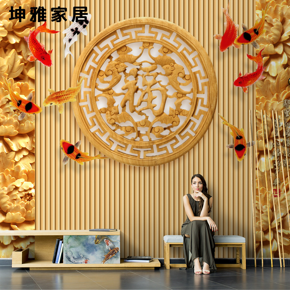 Bamboo wood fiber integrated wall panel Chinese style minimalist peony home and TV background wall panel living room decorative panel wall panel