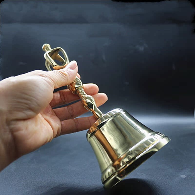 Pure copper Buddhist instrument Hand bell Buddha bell Road bell Hand diamond bell Copper bell Clang open evil square head dharma supplies
