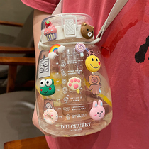 High-value fairy cup female cute student crossbody plastic kettle large capacity with straw water Cup summer portable
