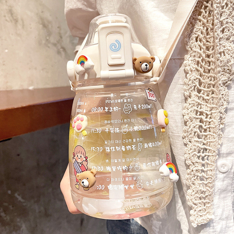 Net red belly cup summer portable sports kettle large capacity children with straw cup cute baby bag water bottle