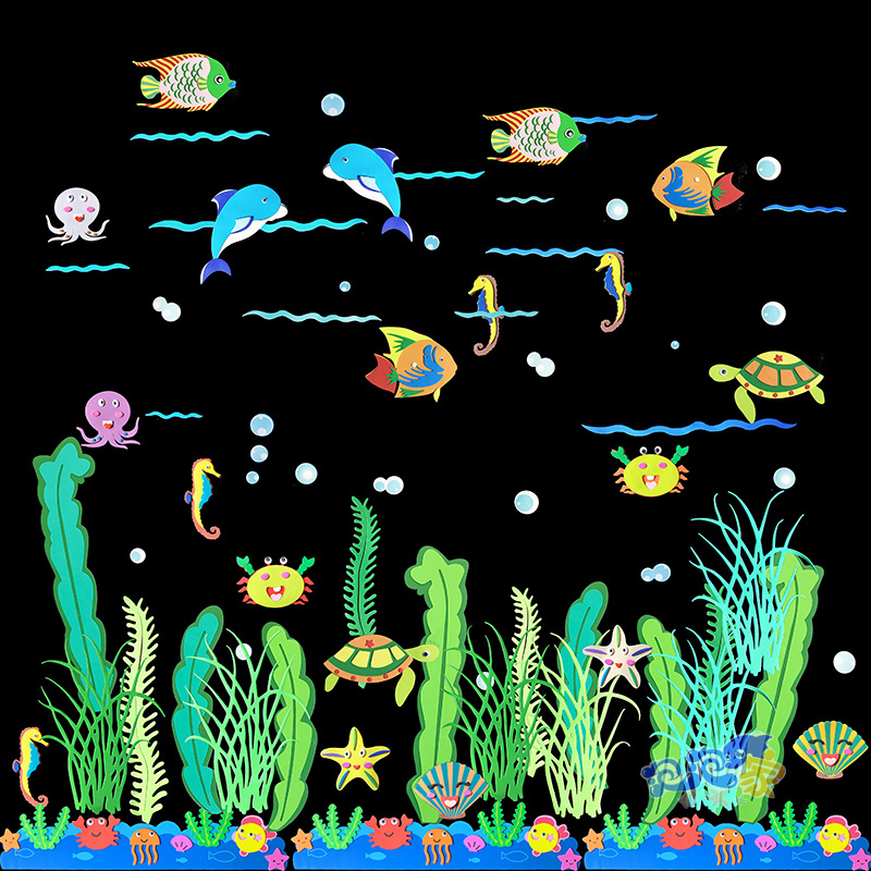 Summer mother and baby swimming pool ocean decoration kindergarten classroom environment layout wall stickers primary school foam water seaweed