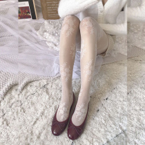 Vintage lace rose socks embroidered womens summer pantyhose thin section lolita white stockings leggings socks