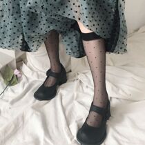 Japanese tube socks Ultra-thin core silk small dot lo socks Versatile calf socks Polka dot socks Medium tube socks womens summer thin section