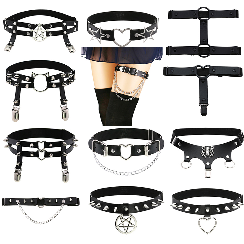 jk leg ring strap dark black punk willow nail big code leg circle day tying women feel thigh chain strap adornment-Taobao