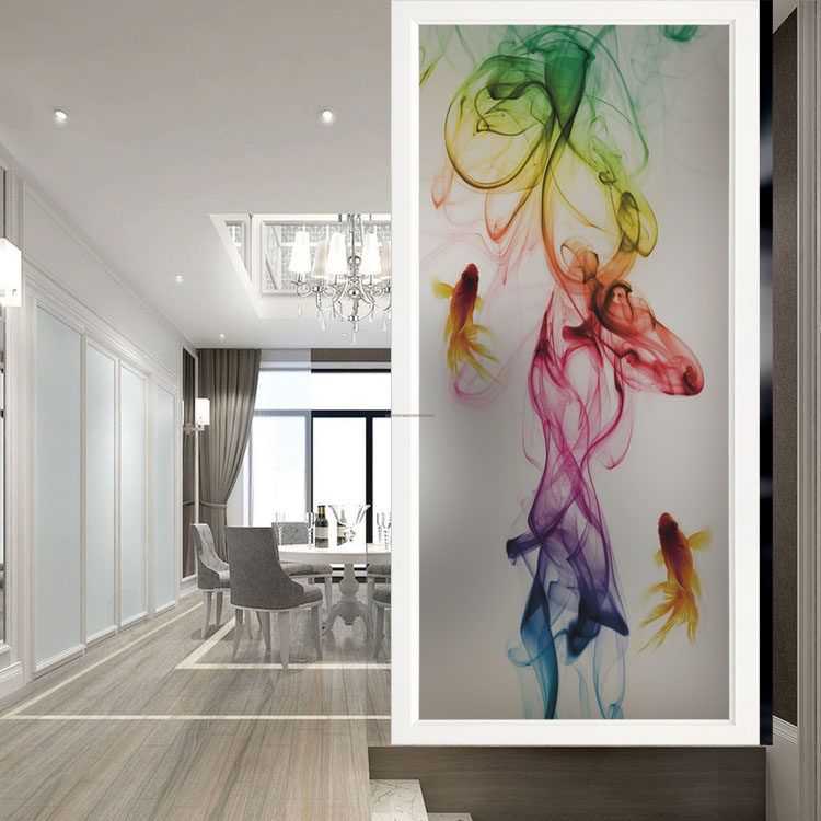 Modern Minimalist Art Glass Living Room Office Partition Entrance Genguan Background Wall Bifacial Makeup Room Water Ink