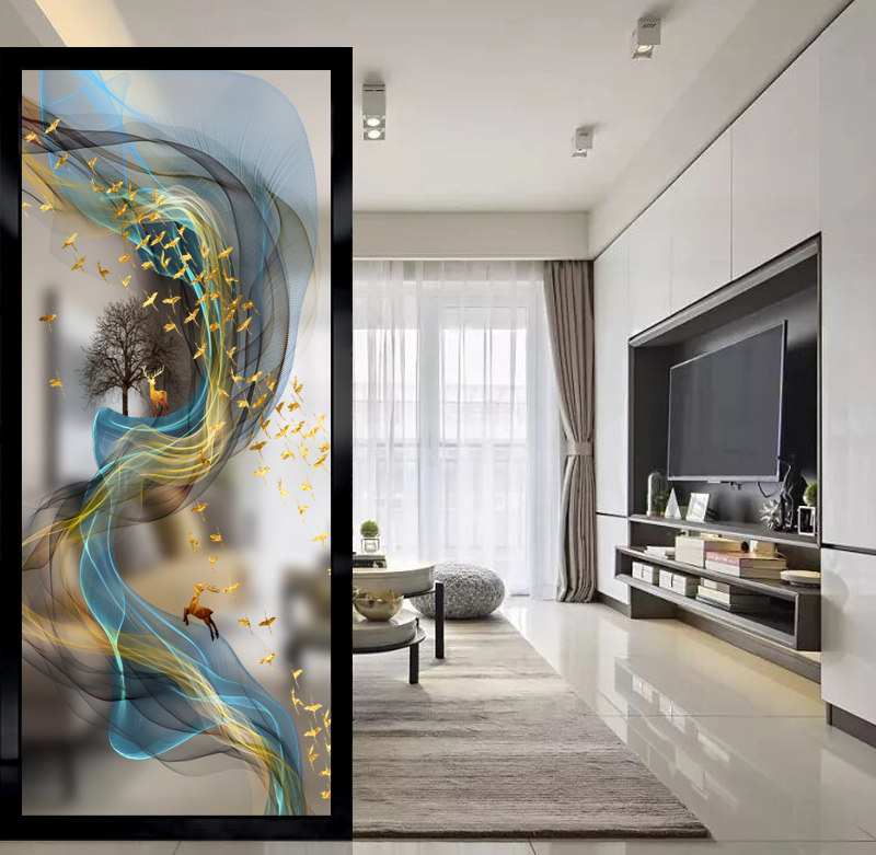 Customized modern minimalist art glass decoration living room screen entrance porch partition wall double-sided translucent fortune deer