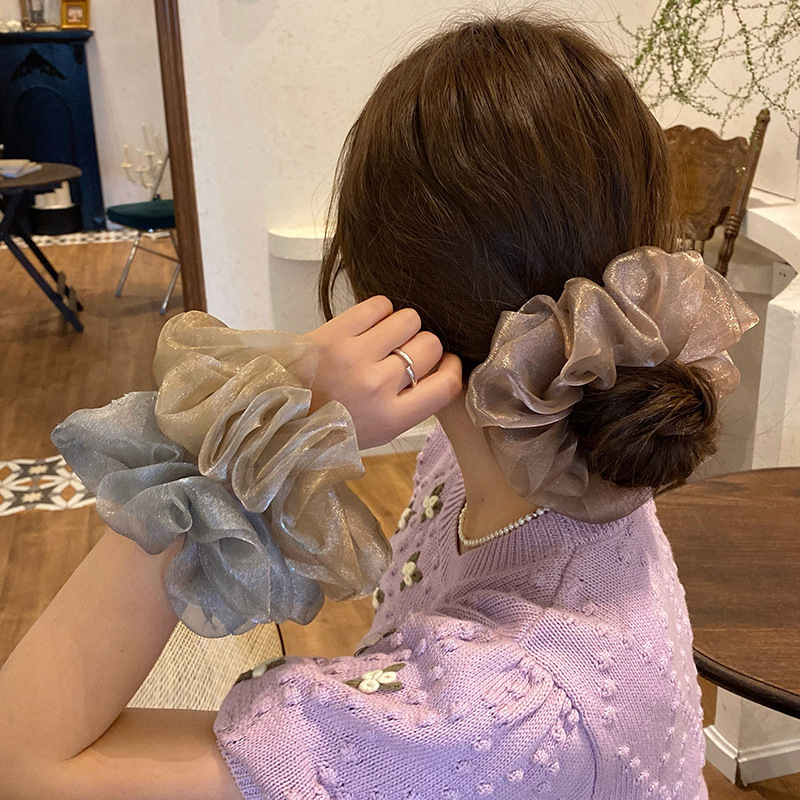 Ogan Yarn Pearlescent Large Intestine Hair Ring Large Number 2021 Minimalist Hair Ring Women's Style Retro Hair Ring Zhair Leather Fascia 