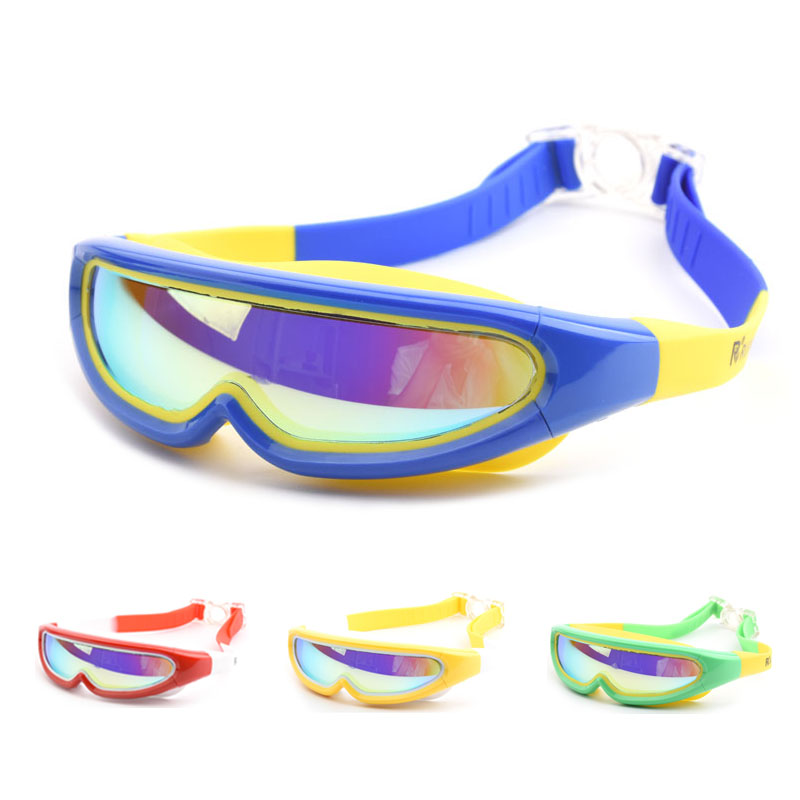 Children large frame swimming glasses HD anti-fog integrated swimming glasses Professional flat light children swimming goggles