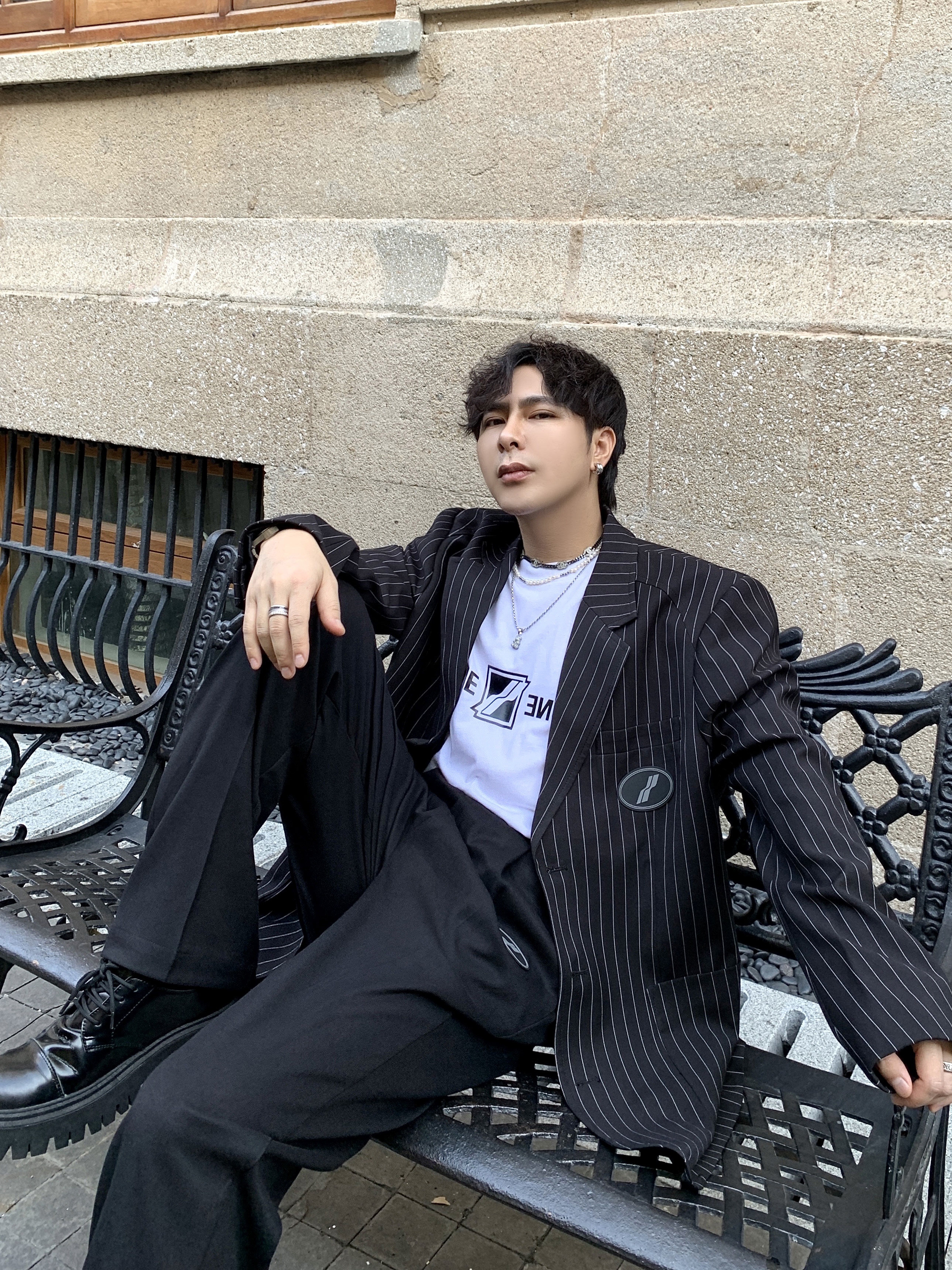 we11done suit 21 autumn and winter new striped long-sleeved mid-length version loose casual welldone suit jacket