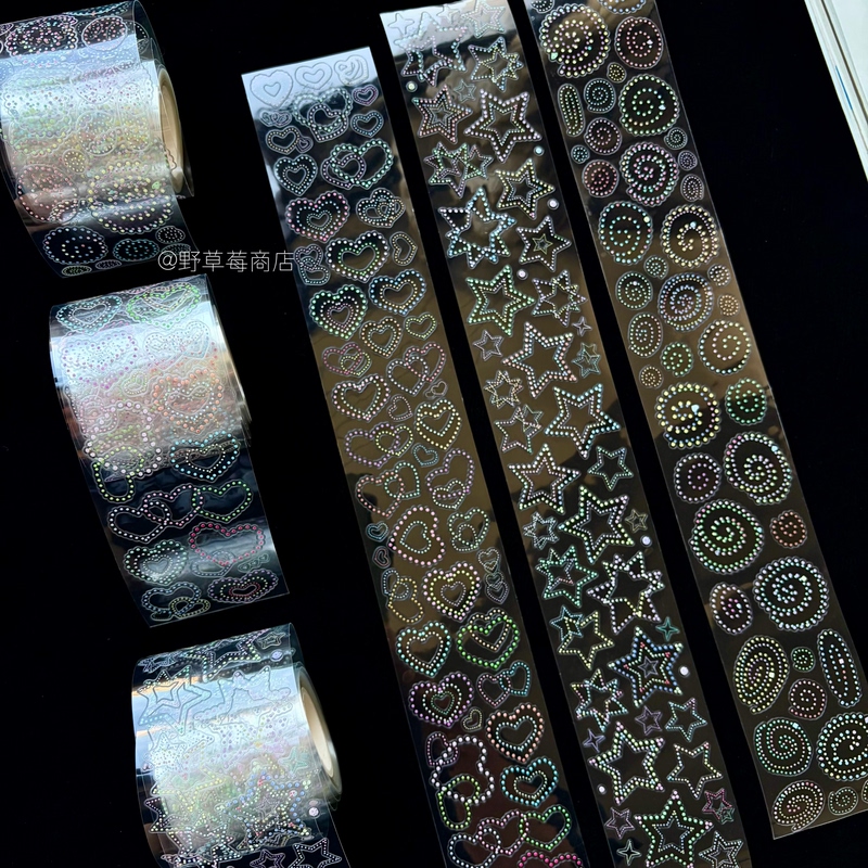 Wild Strawberry Original Rhinestone Star Heart Swirl Pet Glossy Film Original Tape Sticker Roll Salt Series Basics Wild Strawberry Original Rhinestone Star Heart Swirl Pet Glossy Film Original Tape Sticker Roll Salt Series Basics