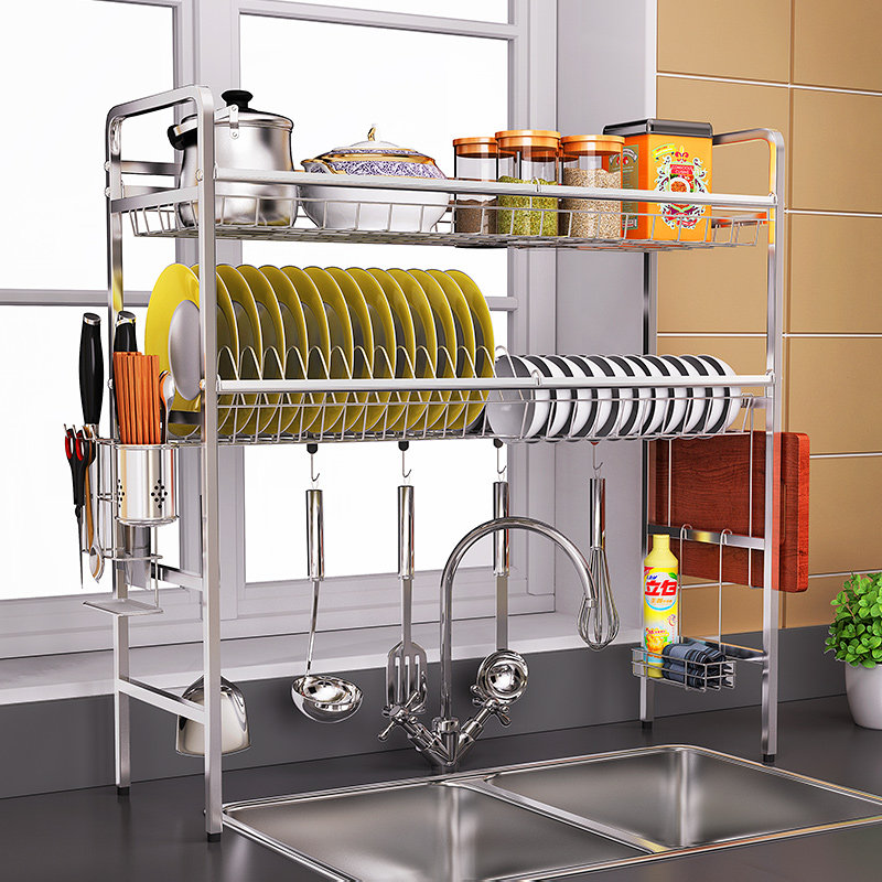 Kitchen drain rack pouring water 304 stainless steel sink dishes put washing dishes Lishui bowl rack household storage leaking basket