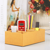 Janeouya coarse fabric leather wooden five-grid fashion desktop remote control box creative makeup storage box