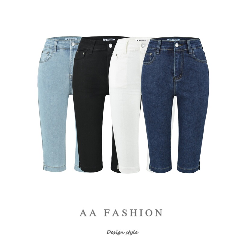 Aa American Style Kendall Jenner Elastic Slim Fit Mid-High Waist Capri Denim Cropped Pants for Women