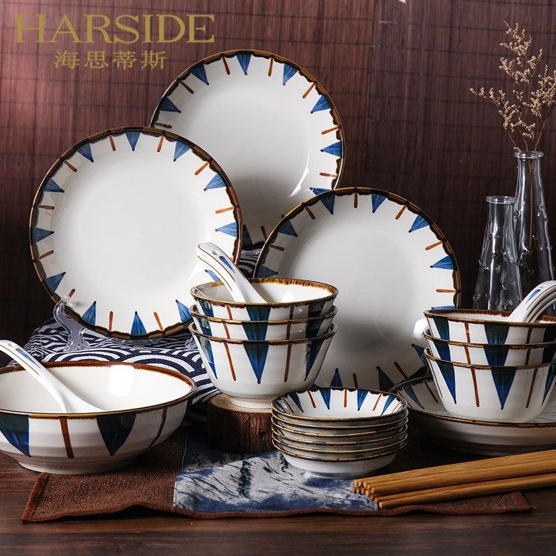 Heistis Korean high-end tableware simple glazed color ceramic bowl with Japanese tableware set creative gift
