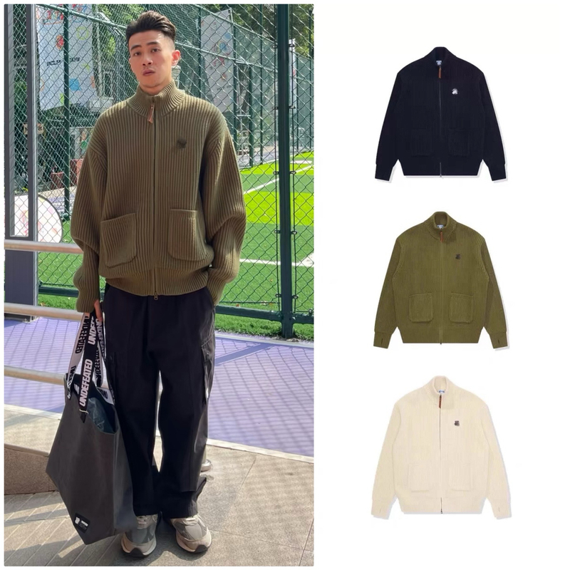 Off-Season Clearance Sale with a Loss, Five-Bar Embroidered Logo, Unbeatable American-Style Zip-Up Knitted Cardigan Sweater Jacket