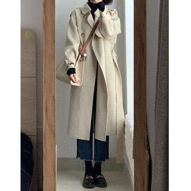 2021 Winter new rice white fur coat small subhebene wind bifacial cashmere Grand coat woman medium long version