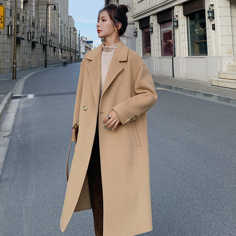 Double face cashmere big coat female medium long version Korean version over kneecap wool, 2021 autumn new high-end fur coat