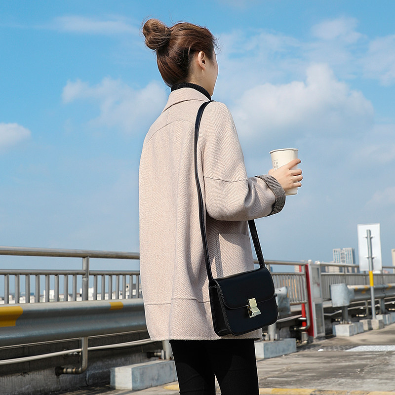 Double face cashmere big coat woman short 2022 spring new Korean version loose herringbone tattoo small fur coat