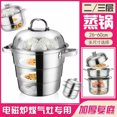 Double-layer stainless steel steamer household small steamed buns Steamed buns Steamed buns two-layer steamer large capacity three-layer stuffed pot