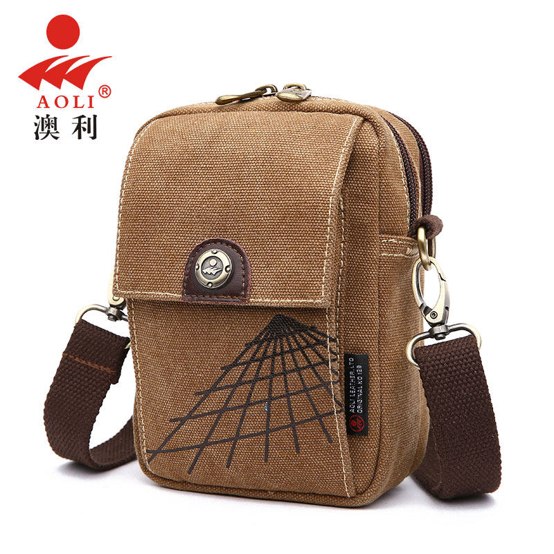 Aoli mobile phone waist bag men wear belt vertical 6 inch multifunctional canvas mobile phone small bag slingshot messenger bag