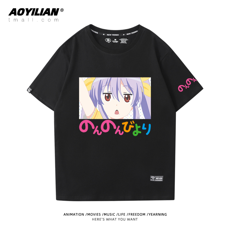 Crew Neck - Black - & 2comic    long Ah Ah girl Rihe   Miaopas Short sleeve T-shirt periphery men and women lovers