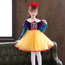 Autumn and winter clothing girls long-sleeved one-piece princess dress little girl Snow White mesh skirt childrens puff sleeves