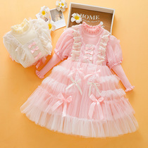 Autumn and winter girls and children 4 sweater dresses 5 little girls Lolita 6 mesh tutu skirt girls princess dress 7 years old