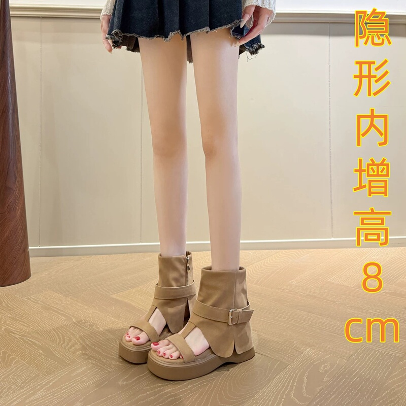 Retro Roman Sandals 2026 New Summer Style with 8cm Inner Height Increase for Small People 33 Fashionable Cut Out Side Zipper Sandals Retro Roman Sandals 2026 New Summer Style with 8cm Inner Height Increase for Small People 33 Fashionable Cut Out Side Zipper Sandals