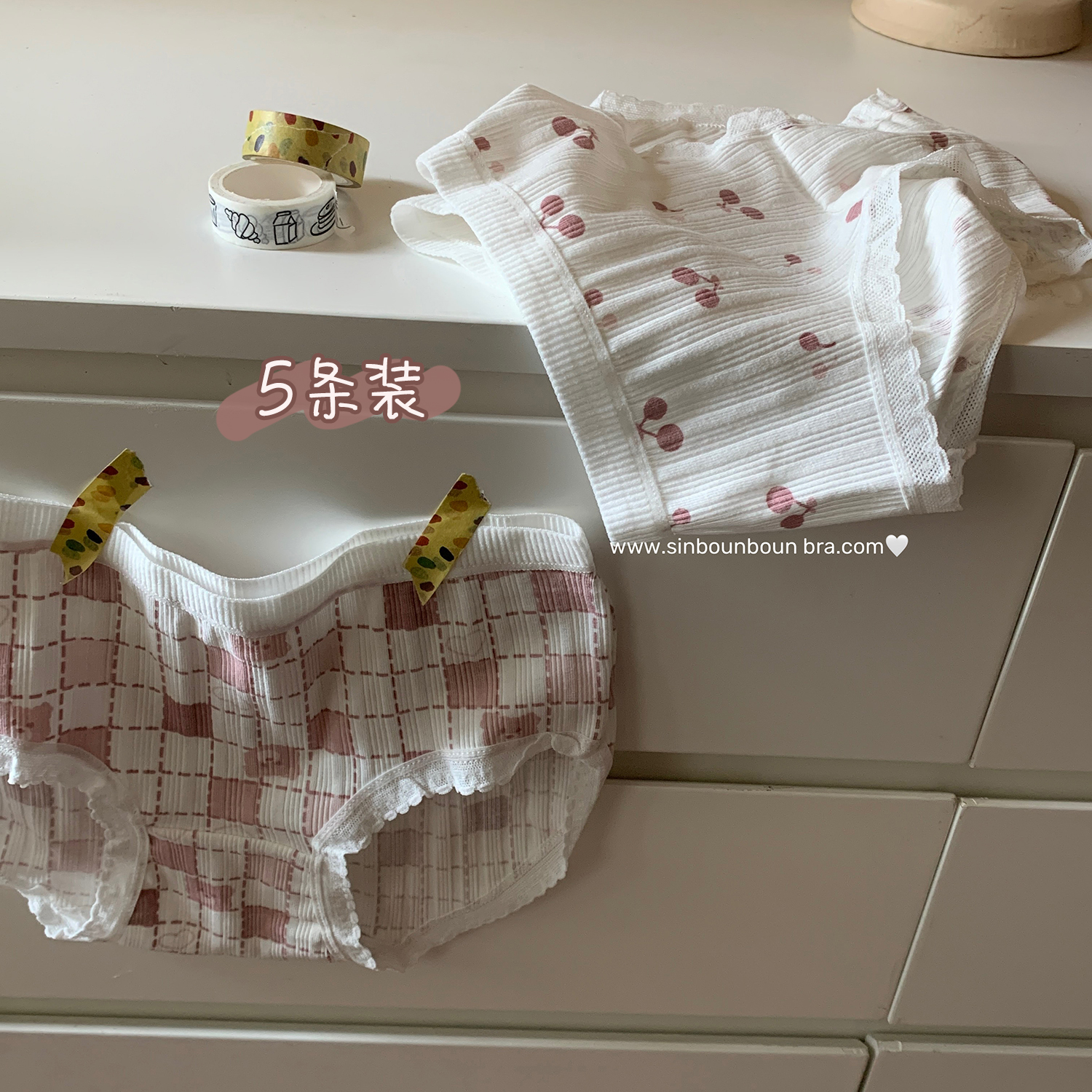 Xinbang help Bra 5 strips of sweet and cute cherry cotton briefs students comfortable breathable cotton panties women