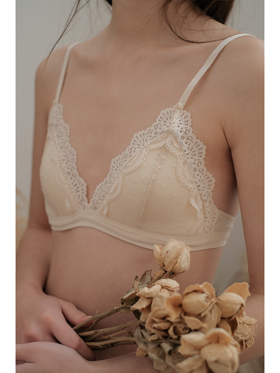 Xinbang help Bra Lace Triangle Cup No Underwire Bra Japanese Sweet Girl Student Hook Flower Underwear Bra