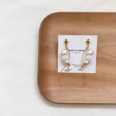omoi no mama hand simple elegant spacious line cotton Pearl wata ear pin ear clip