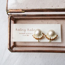 huang huang original hand-made cotton pearl stud earrings Japanese temperament Czech bead earrings