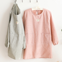 Apron household kitchen anti-wear hood waterproof and oil-proof long-sleeved adult women cute Japanese and Korean fashion cooking