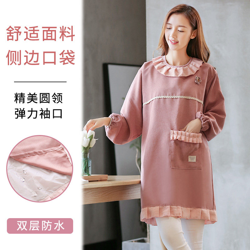 Apron overcoat home kitchen ladies waterproof oilproof long sleeve jacket fashion adult cooking cute sleeves around the waist