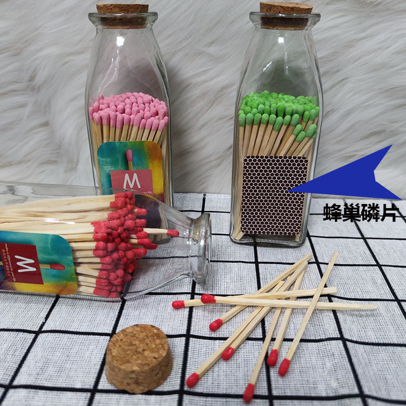 Glass square bottle match 10cm long handle art candle match matches creative match double bottle set