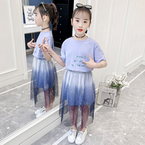 Girls summer suit 2021 new short-sleeved childrens clothing foreign style net red childrens clothing girls summer sweet two-piece set