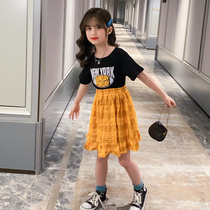 Girls suit summer dress 2021 new net red fashionable middle and large childrens girl foreign style fashion summer two-piece skirt
