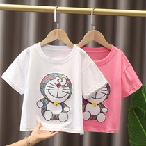 Girls short-sleeved t-shirt top 2021 new girls and children pure cotton summer middle and large childrens summer clothes childrens clothing base shirt T-shirt T-shirt T-shirt T-shirt T-shirt T-shirt T-shirt